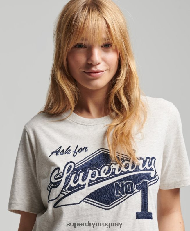 uy Superdry mujer camiseta universitaria estilo script vintage crema DT2N8Z6212 ropa