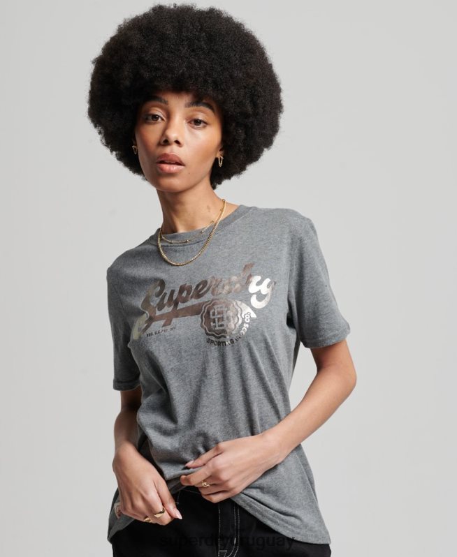 uy Superdry mujer camiseta universitaria estilo script vintage gris DT2N8Z6258 ropa