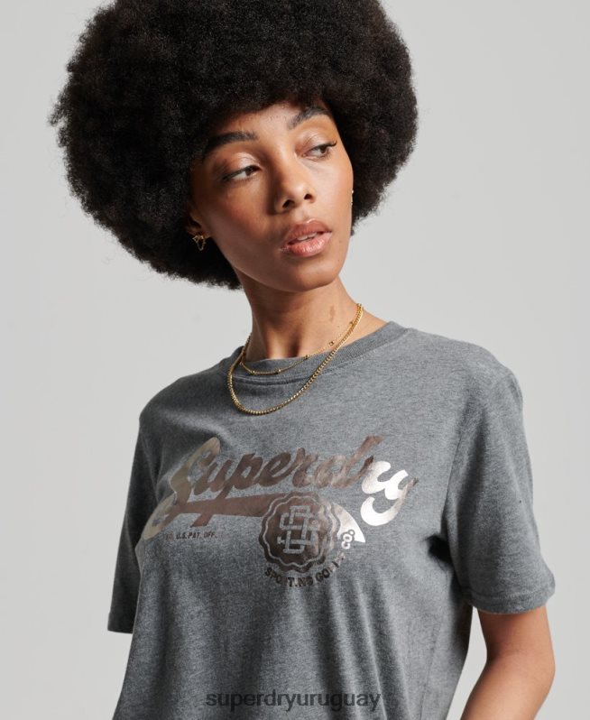 uy Superdry mujer camiseta universitaria estilo script vintage gris DT2N8Z6258 ropa