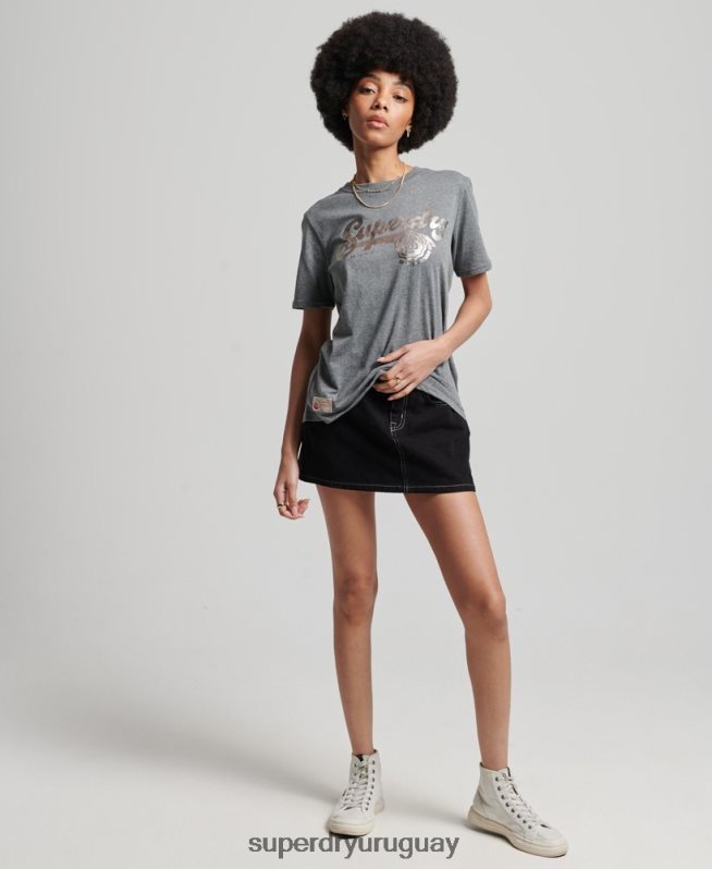 uy Superdry mujer camiseta universitaria estilo script vintage gris DT2N8Z6258 ropa