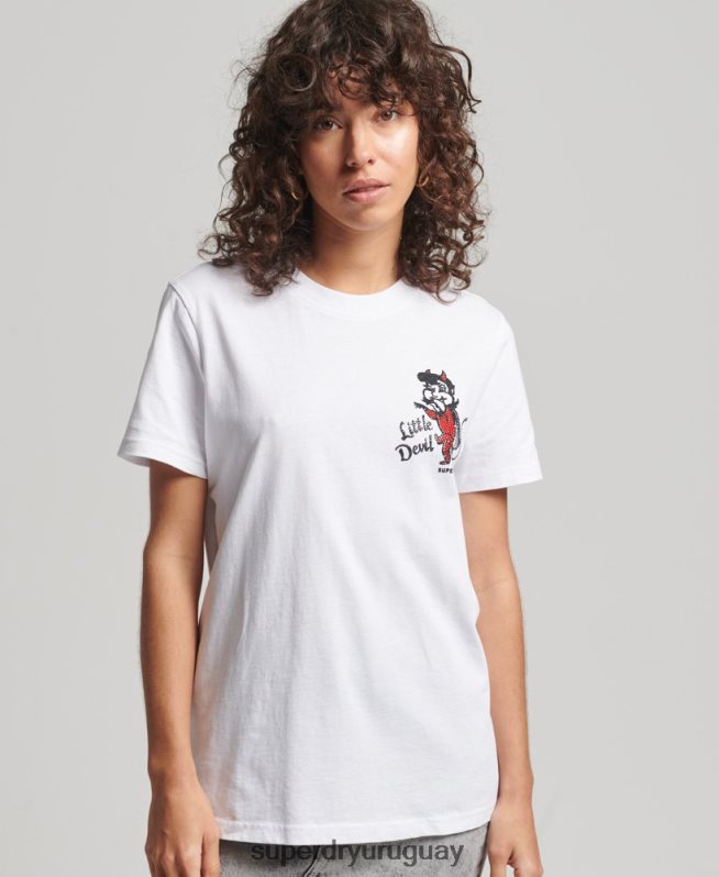 uy Superdry mujer camiseta vintage con estrás y líneas cruzadas blanco DT2N8Z2823 ropa