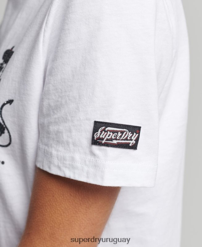 uy Superdry mujer camiseta vintage con estrás y líneas cruzadas blanco DT2N8Z2823 ropa