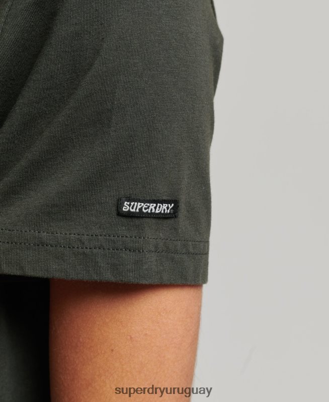 uy Superdry mujer camiseta vintage con estrás y líneas cruzadas gris oscuro DT2N8Z2786 ropa