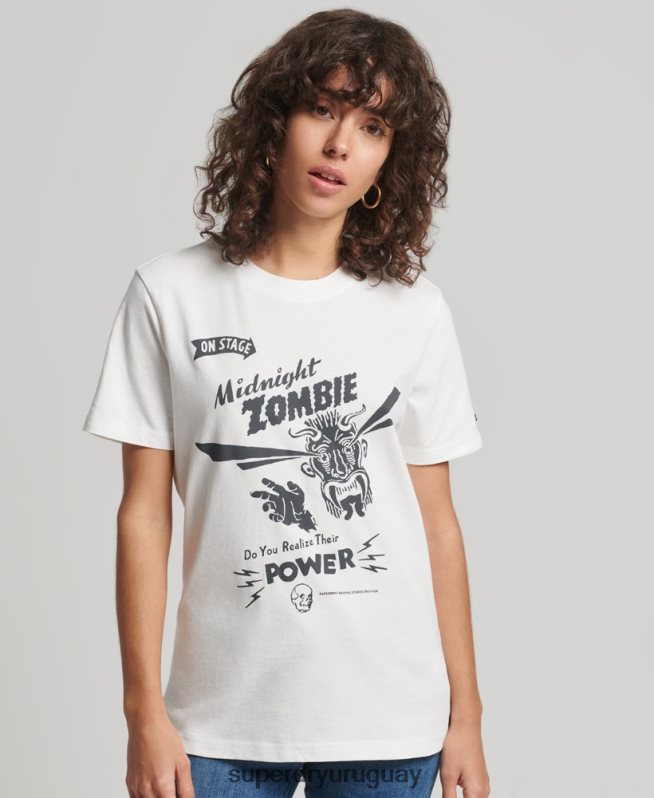 uy Superdry mujer camiseta vintage con lineas cruzadas crema DT2N8Z2812 ropa
