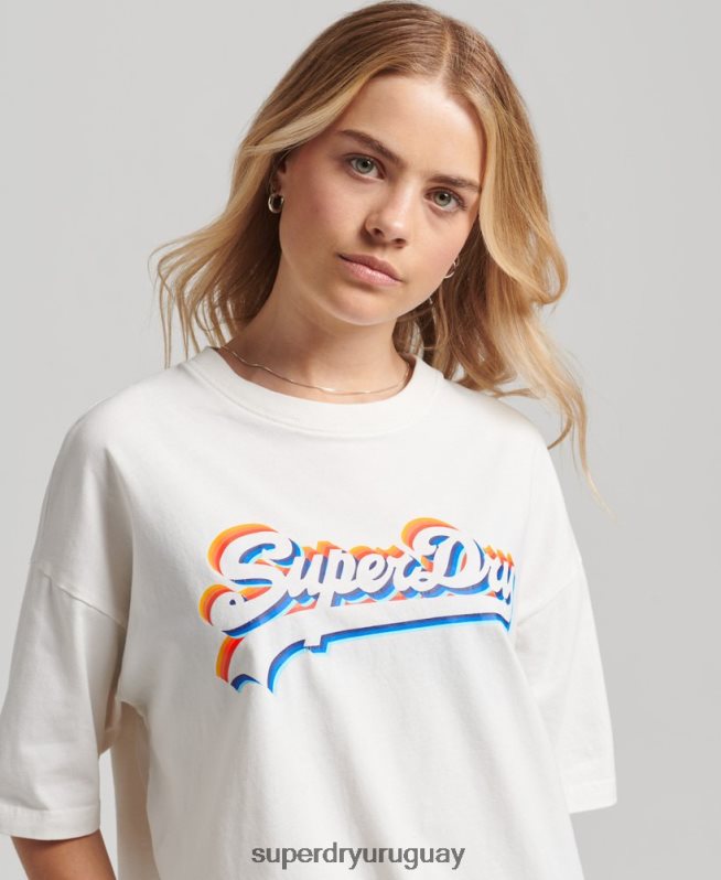 uy Superdry mujer camiseta vintage con logo y arcoíris blanco DT2N8Z6226 ropa