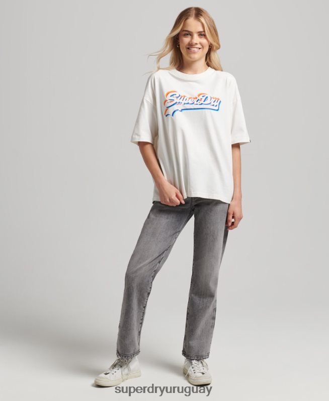 uy Superdry mujer camiseta vintage con logo y arcoíris blanco DT2N8Z6226 ropa