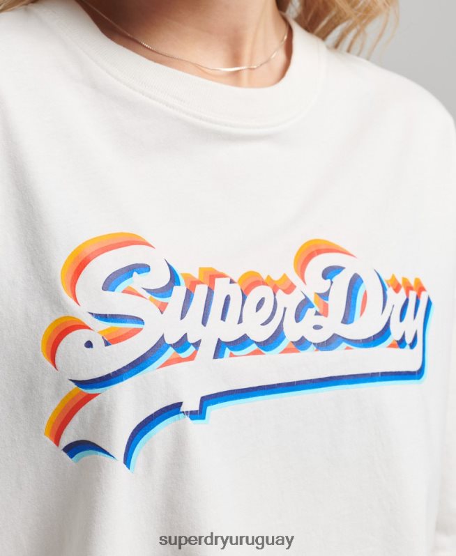 uy Superdry mujer camiseta vintage con logo y arcoíris blanco DT2N8Z6226 ropa