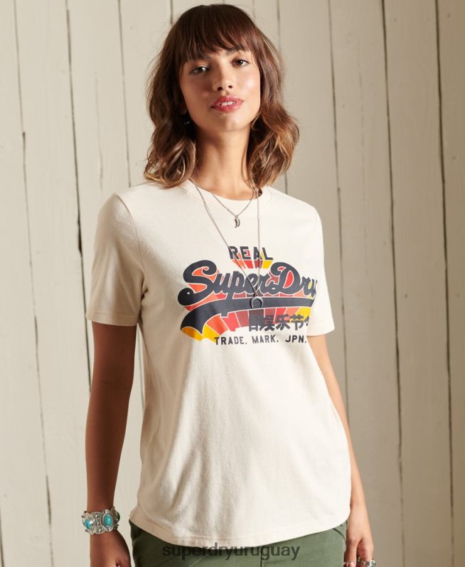 uy Superdry mujer camiseta vintage con logo y arcoíris crema DT2N8Z2822 ropa