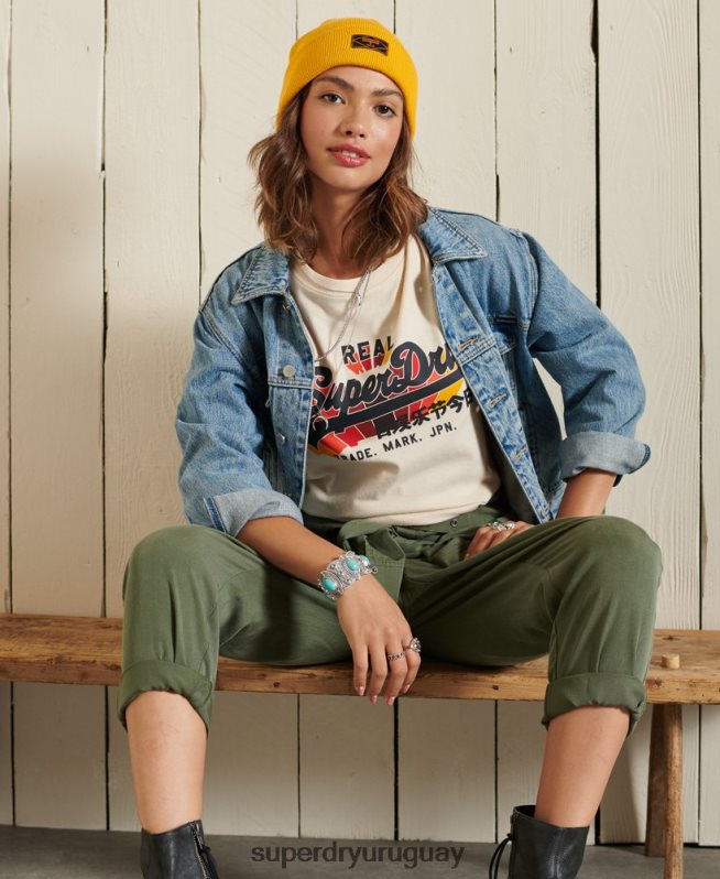 uy Superdry mujer camiseta vintage con logo y arcoíris crema DT2N8Z2822 ropa