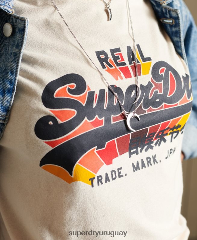 uy Superdry mujer camiseta vintage con logo y arcoíris crema DT2N8Z2822 ropa