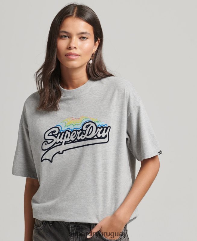uy Superdry mujer camiseta vintage con logo y arcoíris gris DT2N8Z6261 ropa