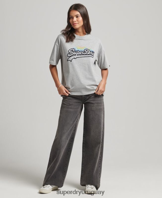 uy Superdry mujer camiseta vintage con logo y arcoíris gris DT2N8Z6261 ropa