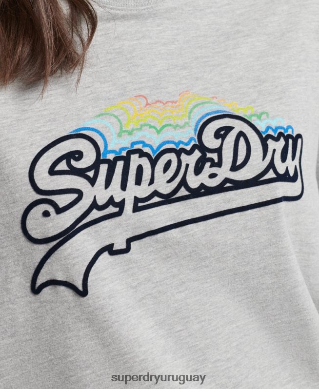 uy Superdry mujer camiseta vintage con logo y arcoíris gris DT2N8Z6261 ropa