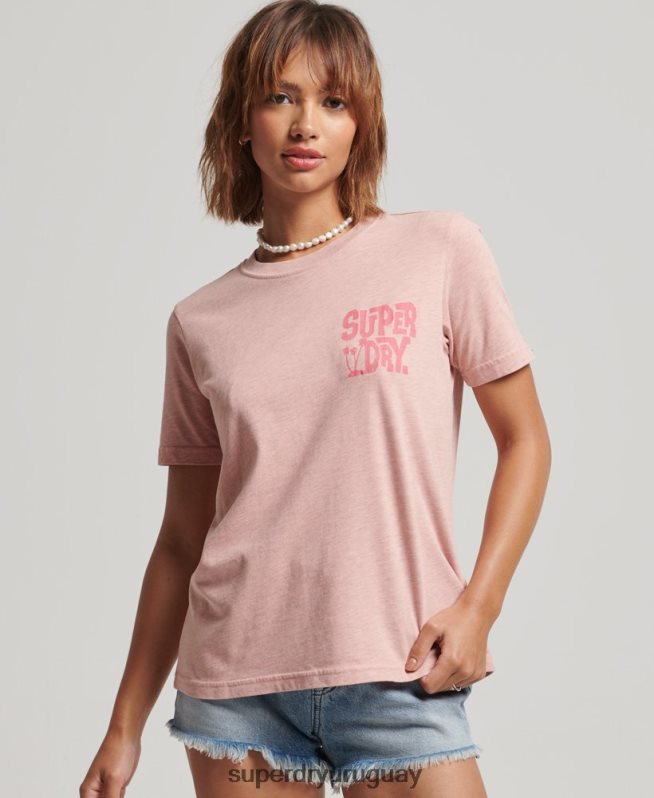 uy Superdry mujer camiseta vintage con pegatina de viaje rosa DT2N8Z2840 ropa