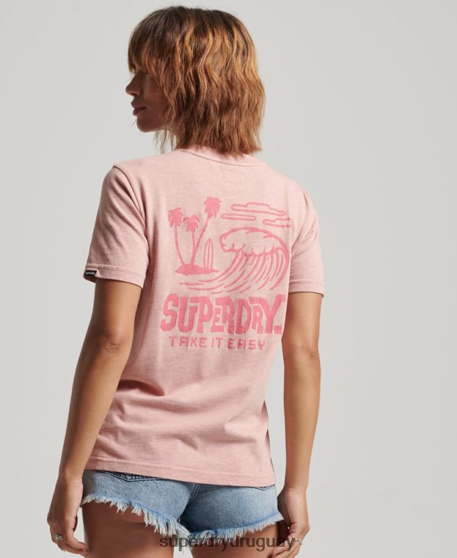 uy Superdry mujer camiseta vintage con pegatina de viaje rosa DT2N8Z2840 ropa
