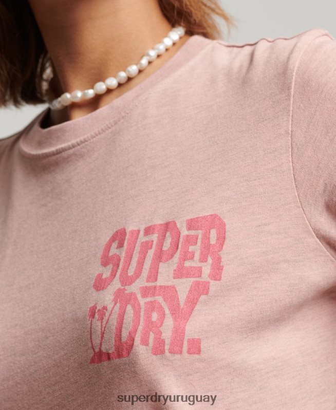 uy Superdry mujer camiseta vintage con pegatina de viaje rosa DT2N8Z2840 ropa