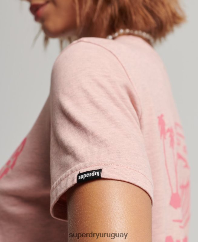uy Superdry mujer camiseta vintage con pegatina de viaje rosa DT2N8Z2840 ropa