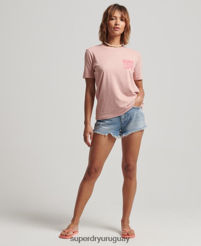uy Superdry mujer camiseta vintage con pegatina de viaje rosa DT2N8Z2840 ropa