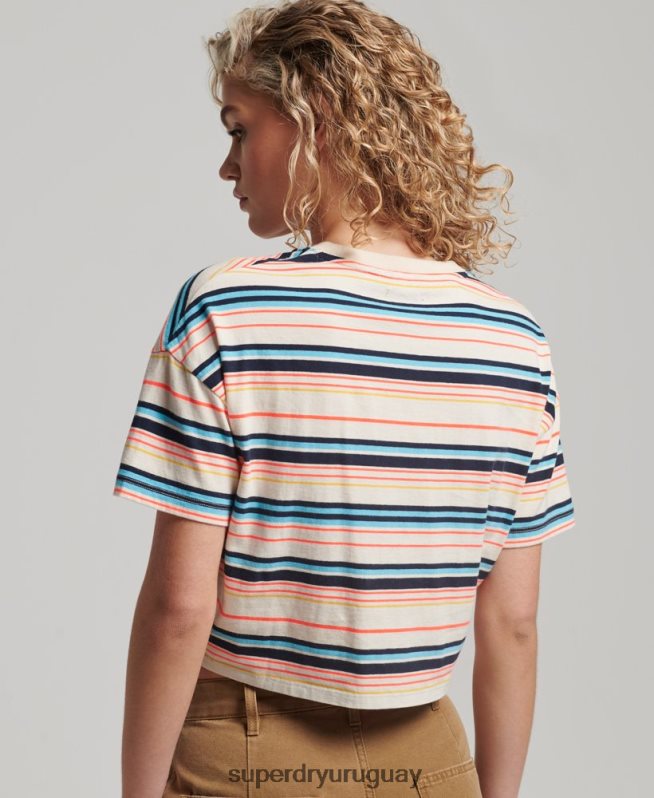 uy Superdry mujer camiseta vintage de algodón orgánico con lazo en la parte delantera gris DT2N8Z2215 ropa