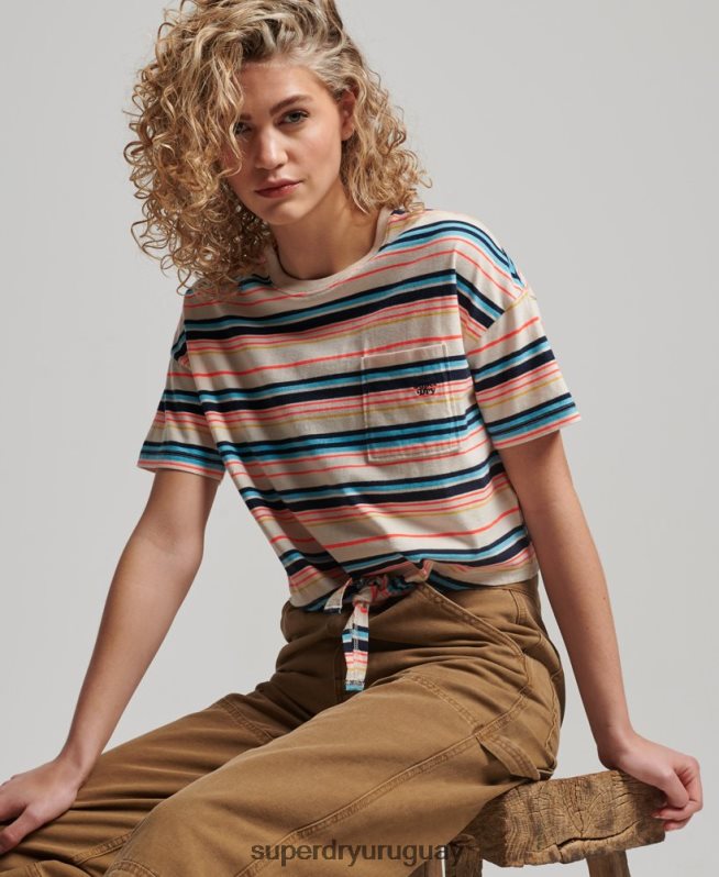 uy Superdry mujer camiseta vintage de algodón orgánico con lazo en la parte delantera gris DT2N8Z2215 ropa