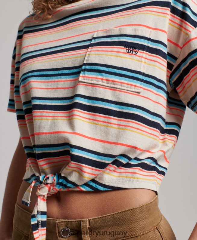 uy Superdry mujer camiseta vintage de algodón orgánico con lazo en la parte delantera gris DT2N8Z2215 ropa