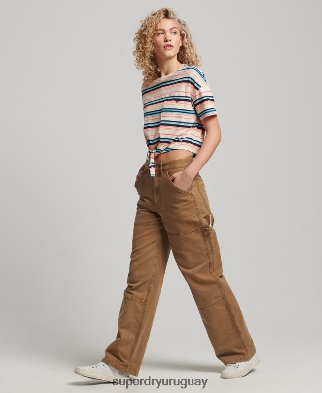 uy Superdry mujer camiseta vintage de algodón orgánico con lazo en la parte delantera gris DT2N8Z2215 ropa