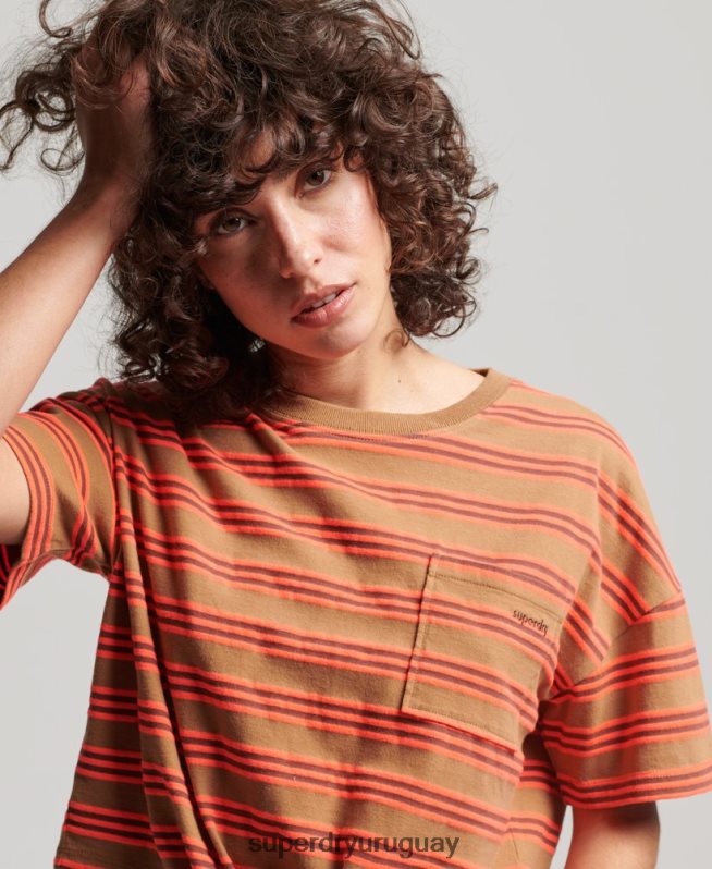 uy Superdry mujer camiseta vintage de algodón orgánico con lazo en la parte delantera marrón DT2N8Z2707 ropa