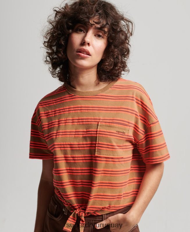 uy Superdry mujer camiseta vintage de algodón orgánico con lazo en la parte delantera marrón DT2N8Z2707 ropa
