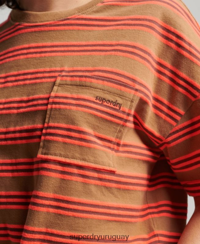 uy Superdry mujer camiseta vintage de algodón orgánico con lazo en la parte delantera marrón DT2N8Z2707 ropa