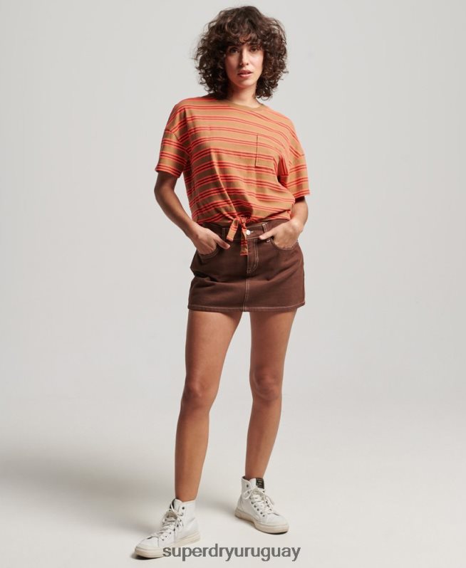 uy Superdry mujer camiseta vintage de algodón orgánico con lazo en la parte delantera marrón DT2N8Z2707 ropa