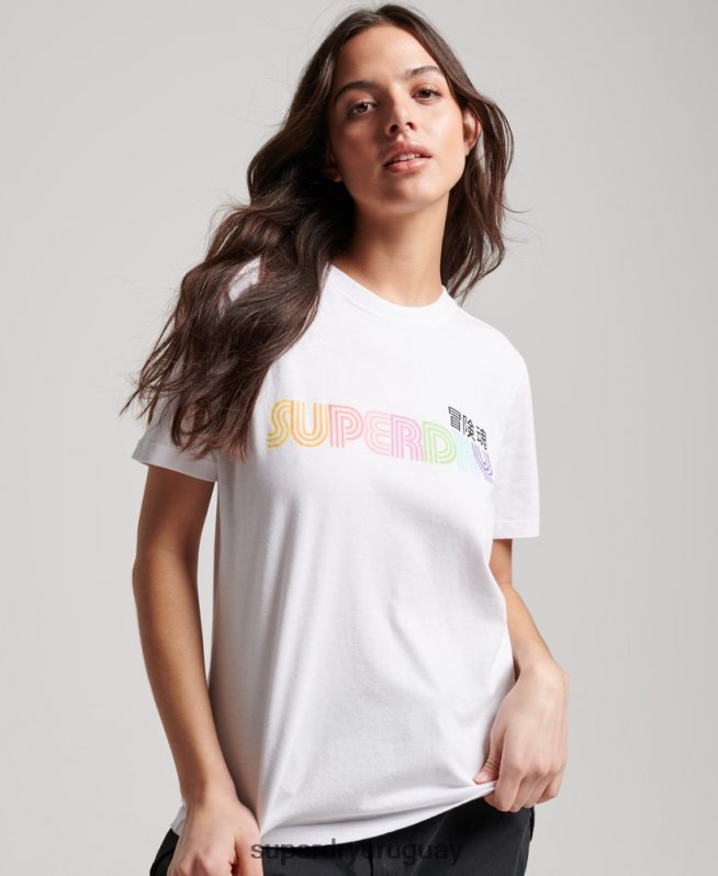 uy Superdry mujer camiseta vintage retro arcoíris blanco DT2N8Z2662 ropa
