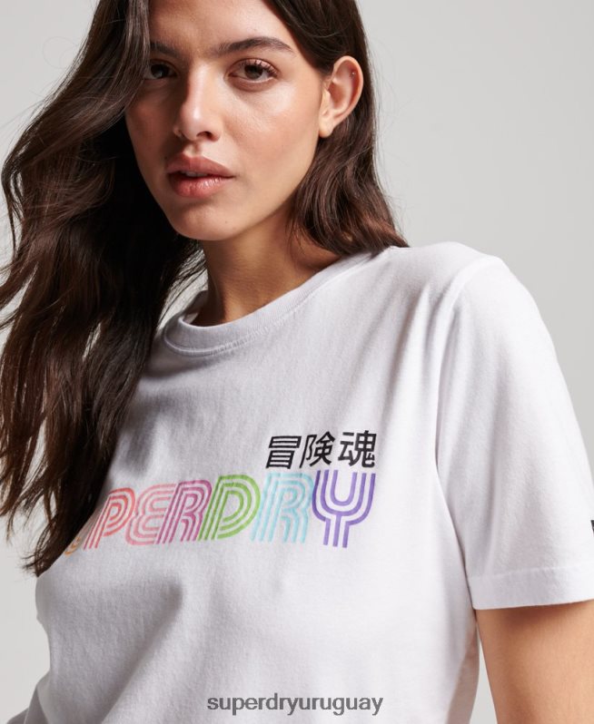 uy Superdry mujer camiseta vintage retro arcoíris blanco DT2N8Z2662 ropa