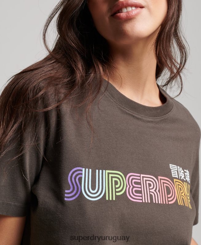 uy Superdry mujer camiseta vintage retro arcoíris gris oscuro DT2N8Z2683 ropa