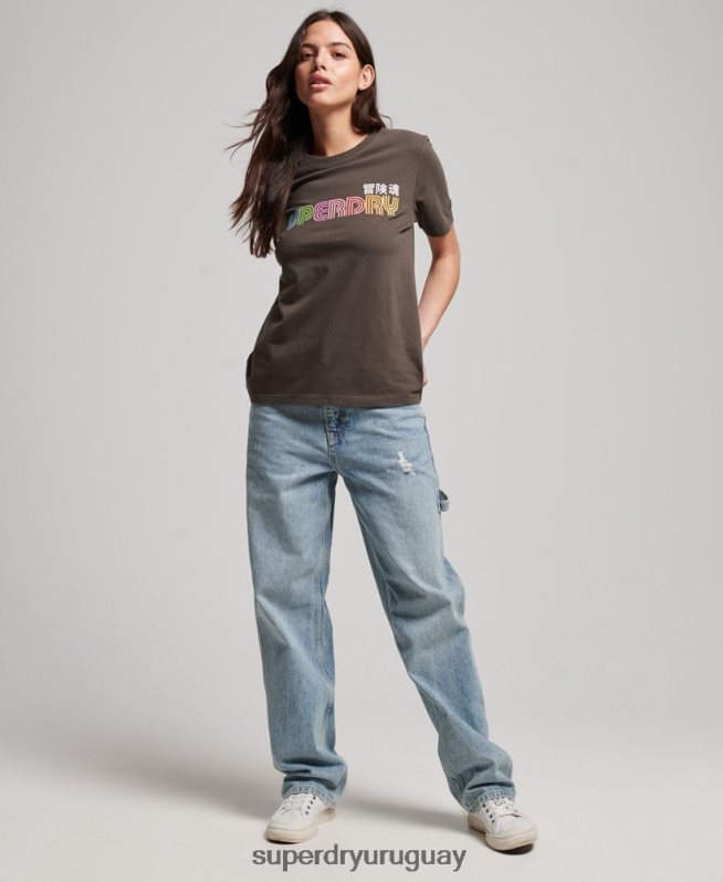 uy Superdry mujer camiseta vintage retro arcoíris gris oscuro DT2N8Z2683 ropa