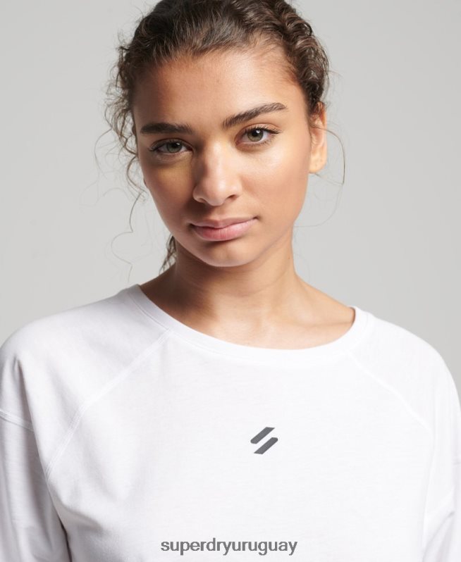 uy Superdry mujer correr camiseta de manga corta blanco DT2N8Z6317 ropa