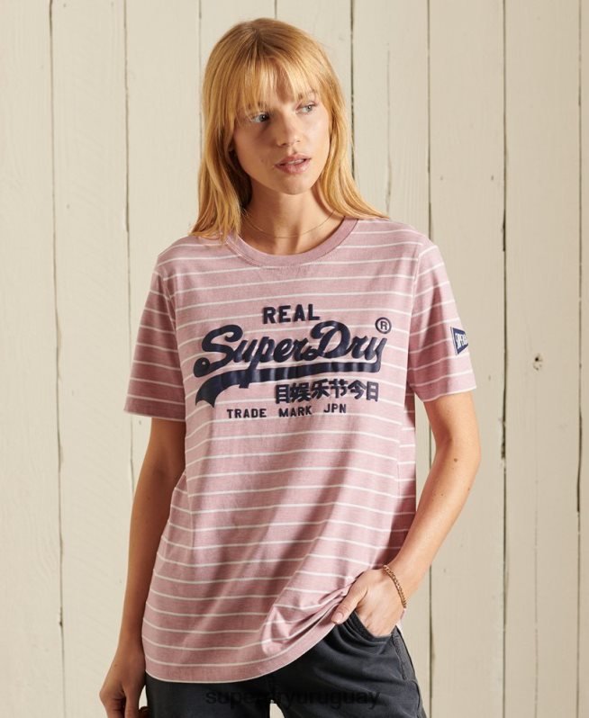 uy Superdry mujer playera a rayas con fuente del logo vintage rosa DT2N8Z2804 ropa