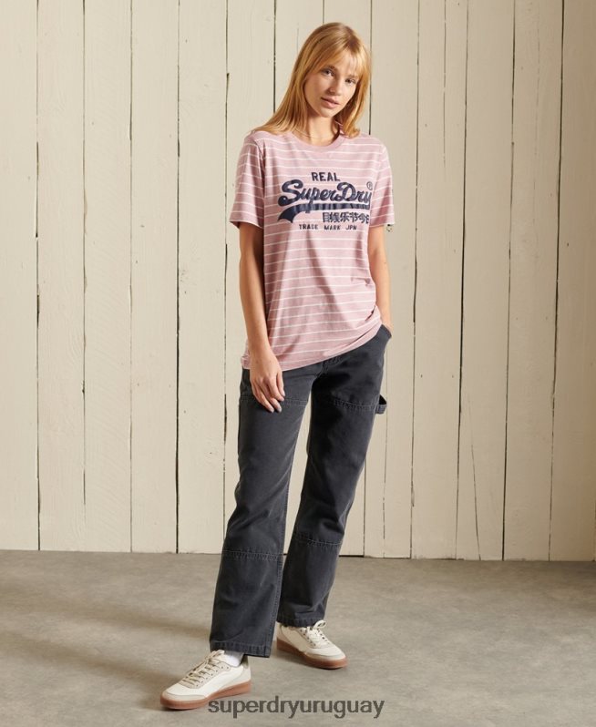 uy Superdry mujer playera a rayas con fuente del logo vintage rosa DT2N8Z2804 ropa