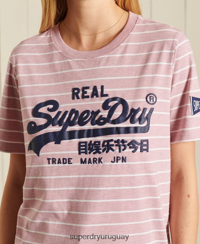 uy Superdry mujer playera a rayas con fuente del logo vintage rosa DT2N8Z2804 ropa