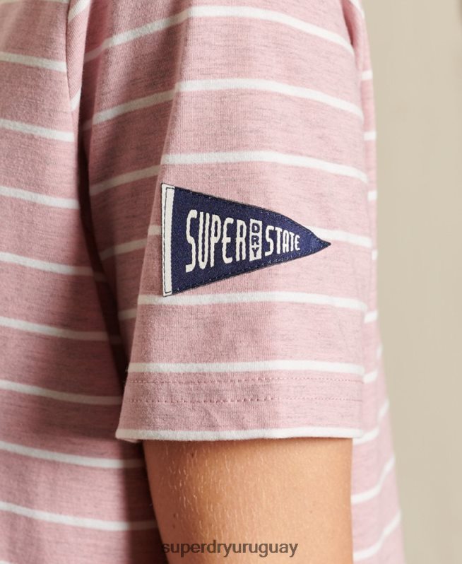 uy Superdry mujer playera a rayas con fuente del logo vintage rosa DT2N8Z2804 ropa