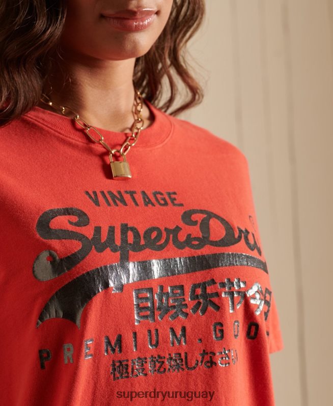 uy Superdry mujer playera a tono con logo vintage rojo DT2N8Z2819 ropa