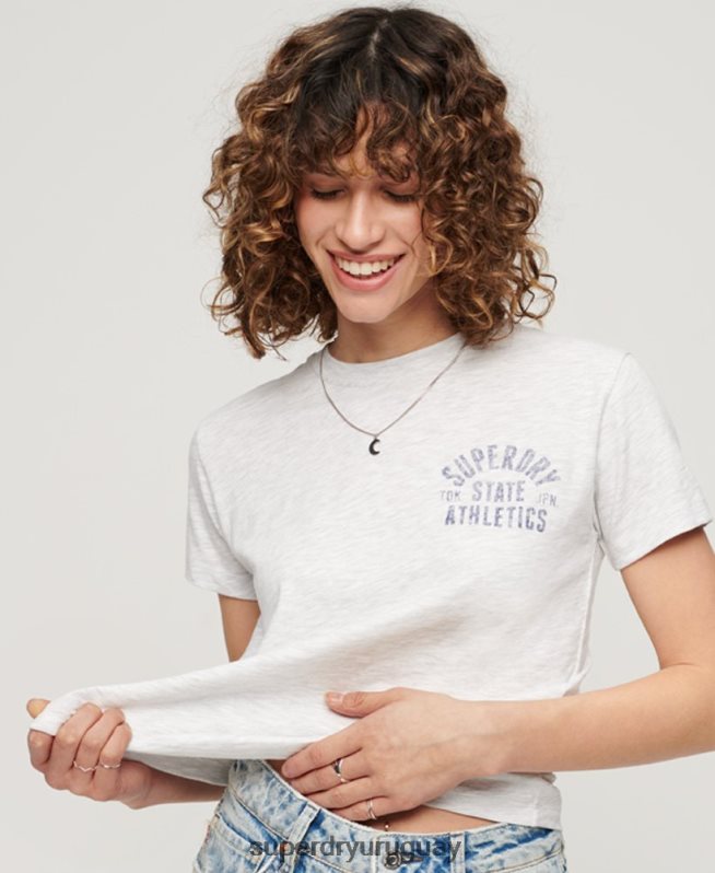 uy Superdry mujer playera atlética esencial flameada de los años 90 gris DT2N8Z2063 ropa