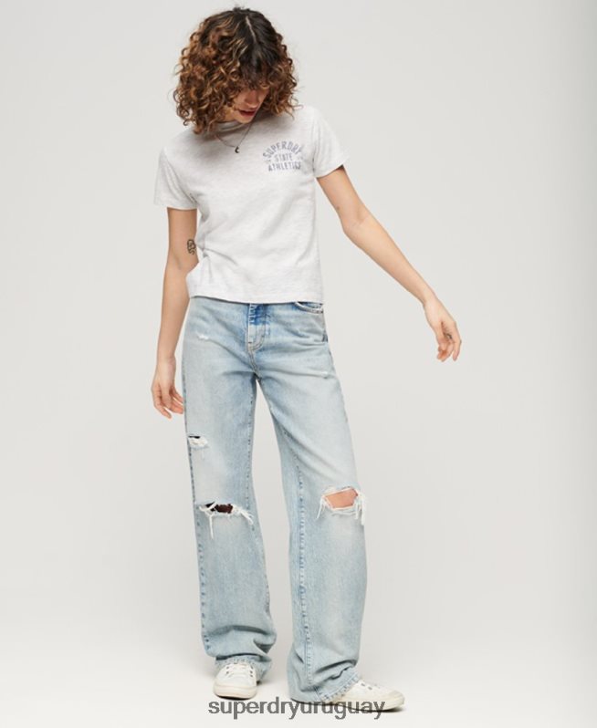 uy Superdry mujer playera atlética esencial flameada de los años 90 gris DT2N8Z2063 ropa