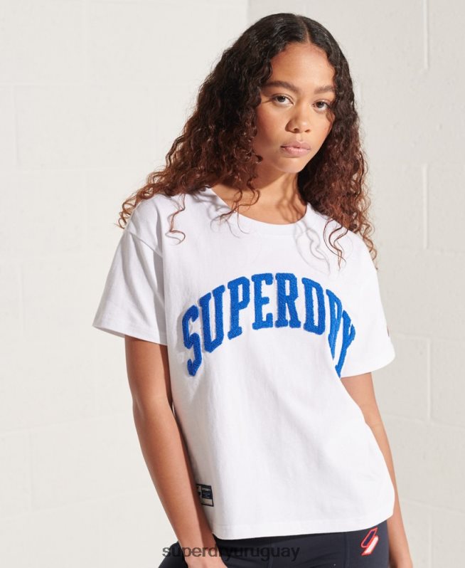 uy Superdry mujer playera boxy con arco universitario blanco DT2N8Z6296 ropa