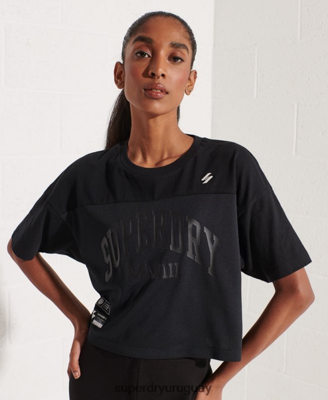 uy Superdry mujer playera boxy con arco universitario negro DT2N8Z6259 ropa