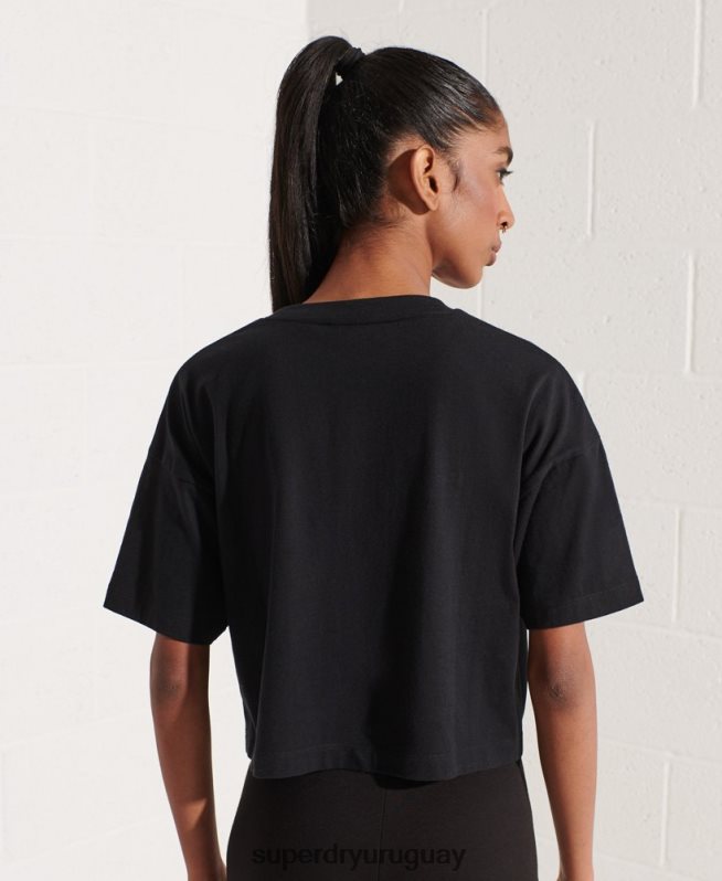 uy Superdry mujer playera boxy con arco universitario negro DT2N8Z6259 ropa