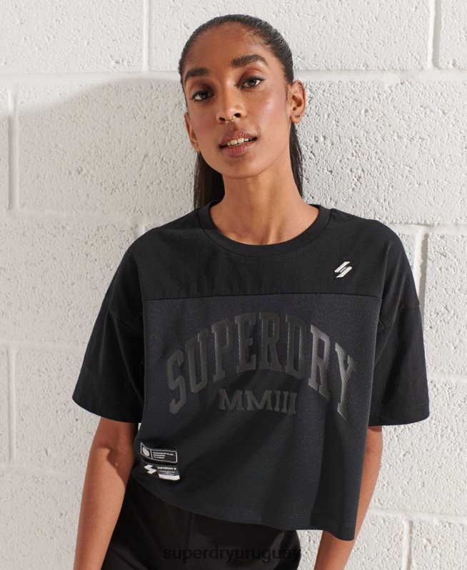 uy Superdry mujer playera boxy con arco universitario negro DT2N8Z6259 ropa
