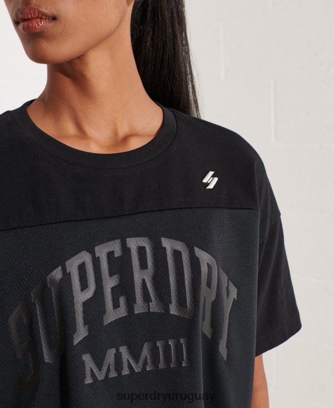uy Superdry mujer playera boxy con arco universitario negro DT2N8Z6259 ropa