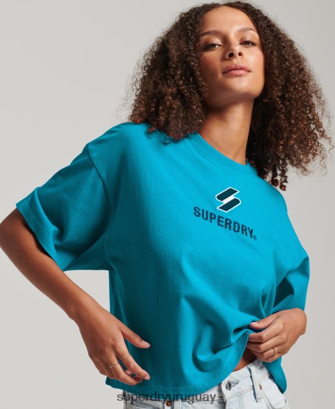uy Superdry mujer playera boxy con código apilado azul DT2N8Z2702 ropa