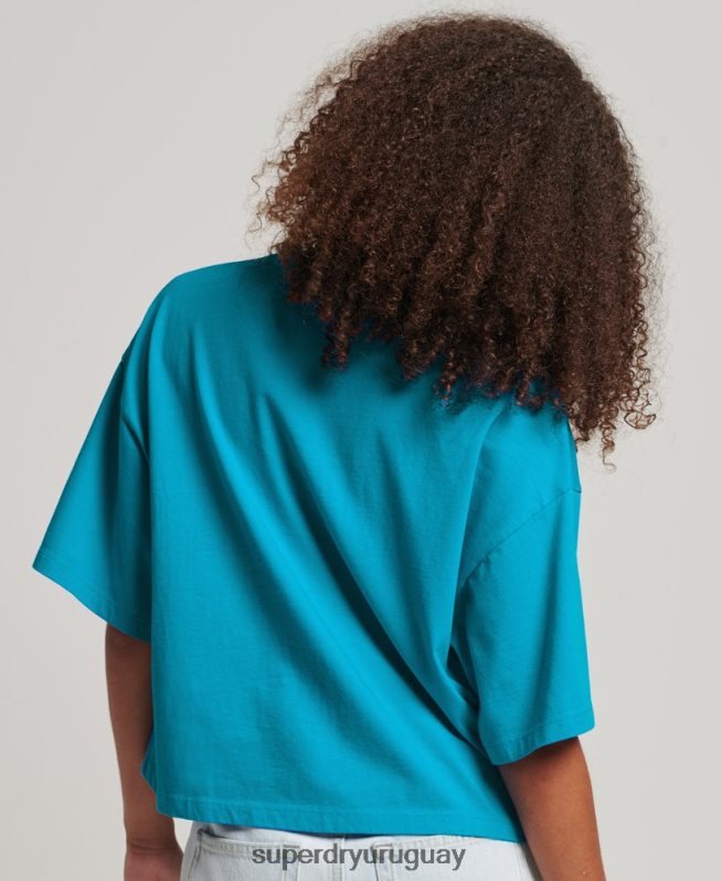 uy Superdry mujer playera boxy con código apilado azul DT2N8Z2702 ropa