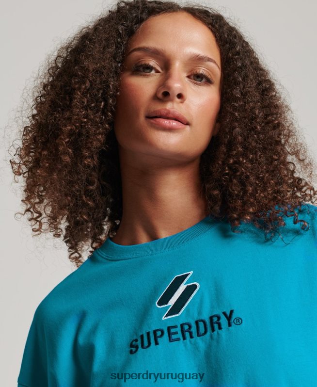uy Superdry mujer playera boxy con código apilado azul DT2N8Z2702 ropa